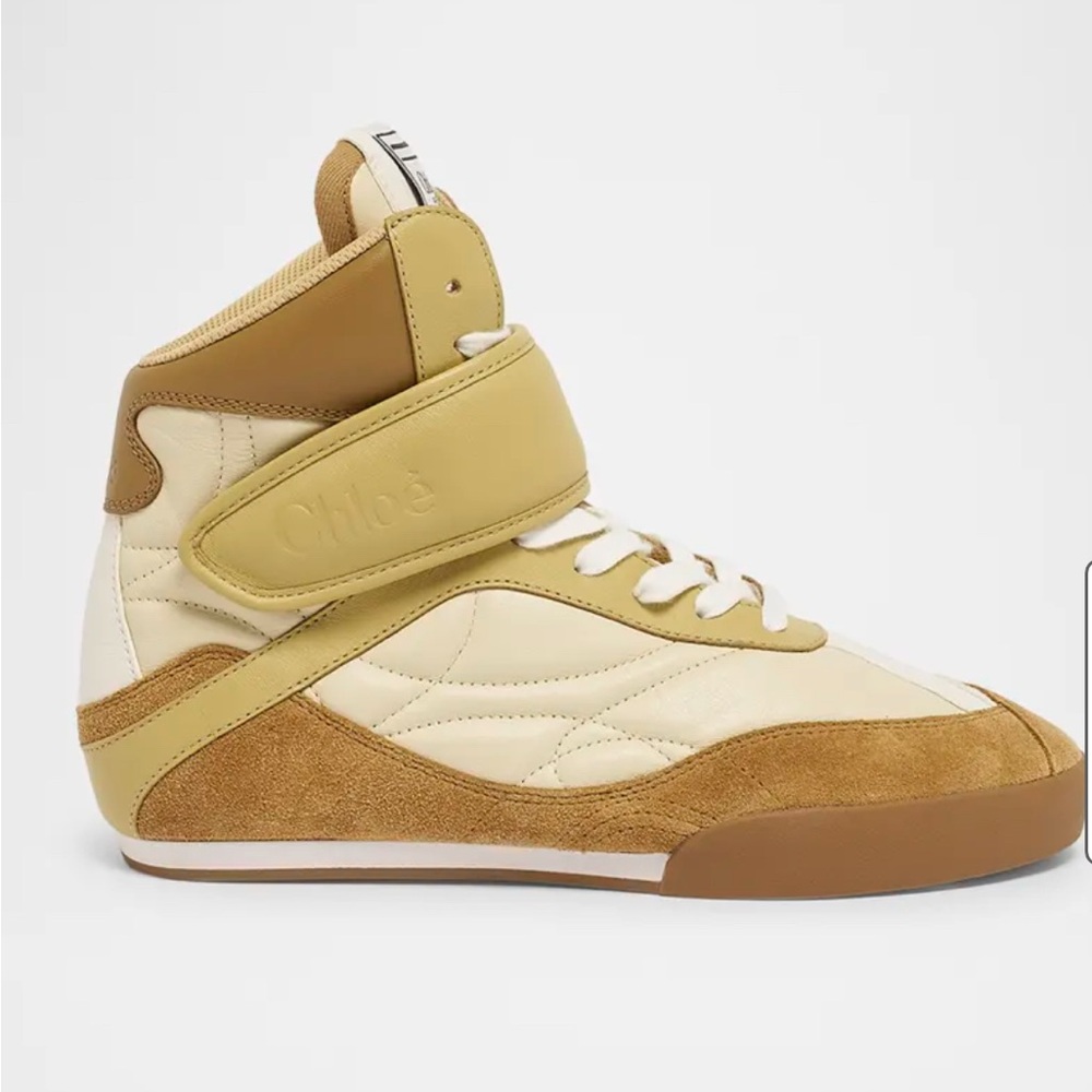 Chloé Kick Mixed Leather High-Top Sneakers in Beige and Brown Size 37